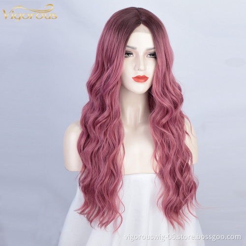 Vigorous Wholesale High quality Top grade Ombre dark red color super long body wave lace front synthetic hair wigs